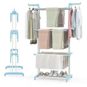 Blue 4-Tier Foldable Clothes Drying Rack With Wheels, Heavy Duty Metal Laundry Hanger Stand For Indoor Outdoor Use (Option: Defaulttitle)