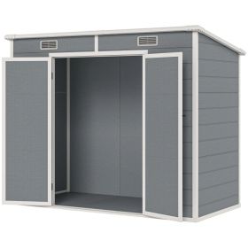 Plastic Outdoor Storage Shed With Floor, Window, Lockable Doors And Vents For Backyard Patio Lawn, Multiple Packages Shipped. Please Pay Attentio (Option: Gray)