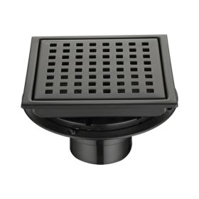 6 Inch Square Shower Drain With Removable Square Patterned Grate, 304 Stainless Steel With Flange And Hair Strainer, Matte Black (Option: Defaulttitle)