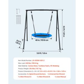 Swing Set For Backyard, 40 In Saucer Swing Seat With Heavy Duty A-Frame Metal Stand, 440 Lbs Load Capacity, Reinforced With Spiral Ground Anchors (Option: Black)