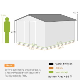 Metal Storage Shed Garden Tool House With Double Sliding Doors, 4 Air Vents For Backyard, Patio, Silver,Multiple Packages Shipped. Please Pay Att (Option: Silver and White)