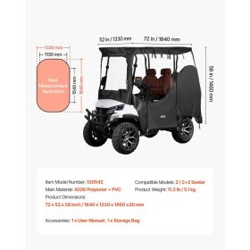 Golf Cart Cover, Visible Full-Enclosure 2&2+2 Passenger Golf Cart, 420D Waterproof Oxford Fabric Club Car Cover Fits Most Carts Club Car, Yamaha, (Option: Black)